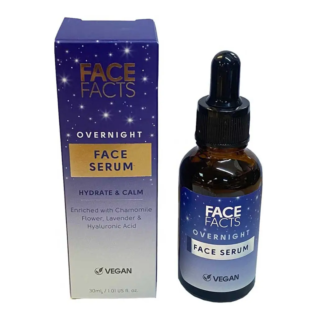 FACE FACTS - HYALURONIC ACID OVERNIGHT FACE SERUM PLUMP & HYDRATE FOR YOUNGER SKIN 30ML