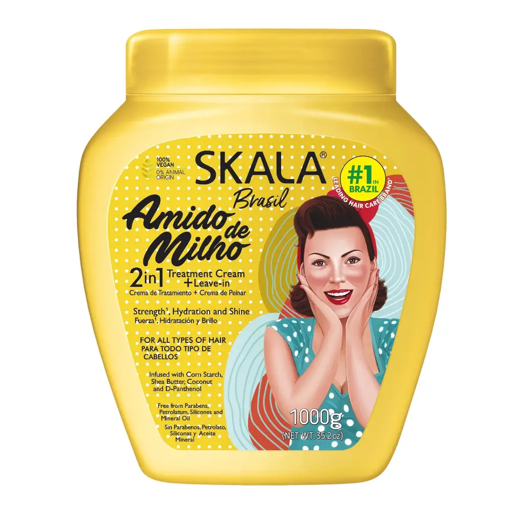 سكالا - حمام زيت اميدو دي ميلو 2 في 1 كريم بخلاصة نشا الذرة مناسب لجميع أنواع الشعر يرطب الشعر ويصلح جفاف الشعر الناتج عن الحرارة 1000 جرام