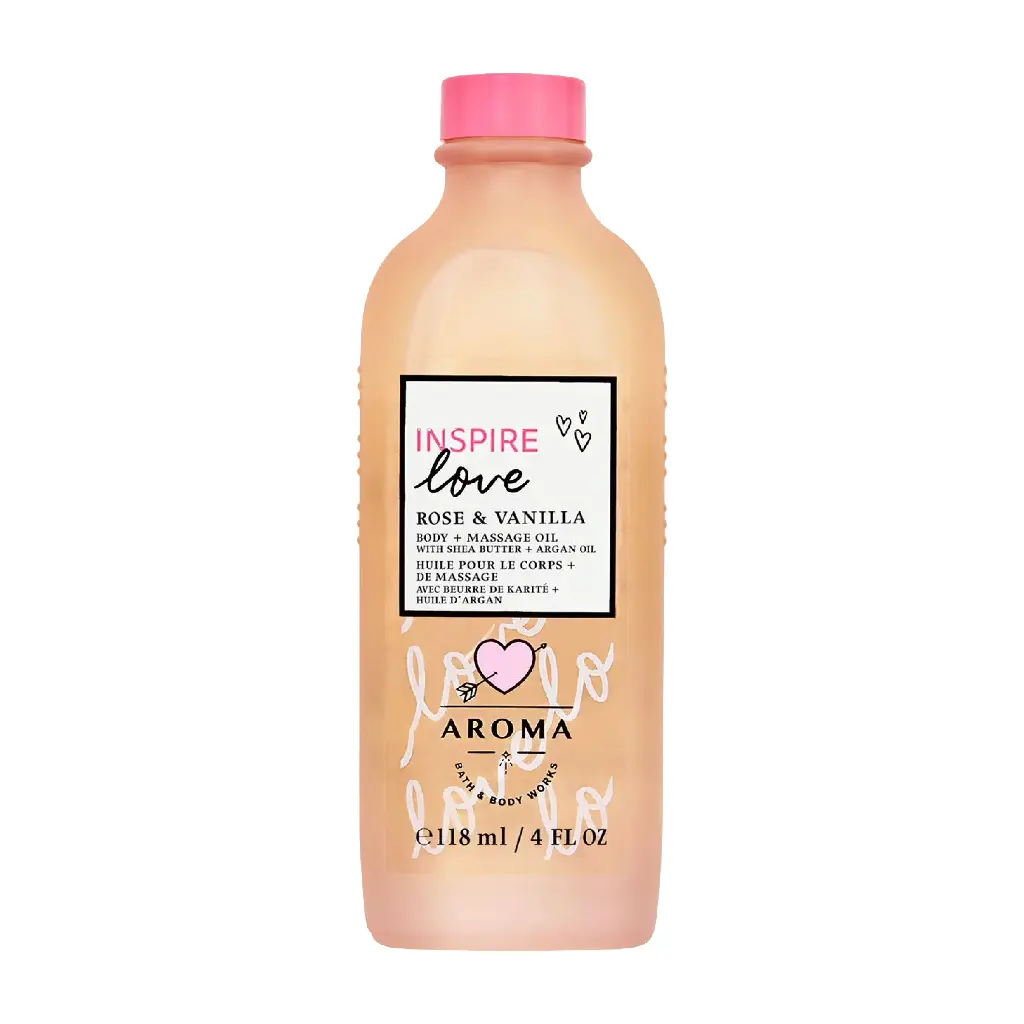 BATH & BODY WORKS - INSPIRE LOVE AROMA ROSE & VANILLA BODY AND MASSAGE OIL 118ML