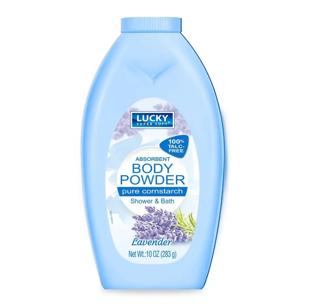 DELTA - LUCKY SUPER SOFT ABSORBENT BODY POWDER PURE CORNSTARCH SHOWER & BATH LAVENDER 283G