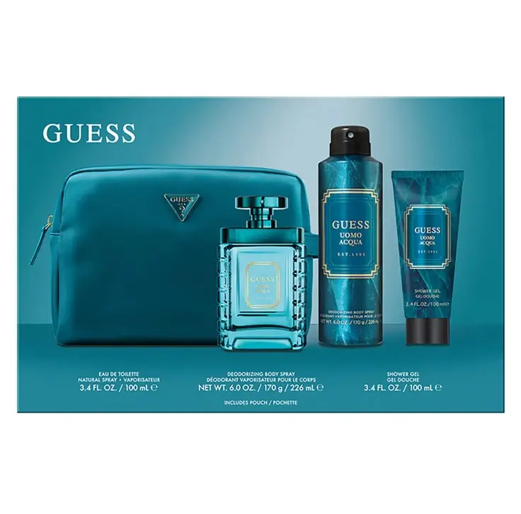 GUESS - GIFT SET UOMO ACQUA EDT 100ML + BODY SPRAY 226ML + SHOWER GEL 100ML + GUESS HAND BAG