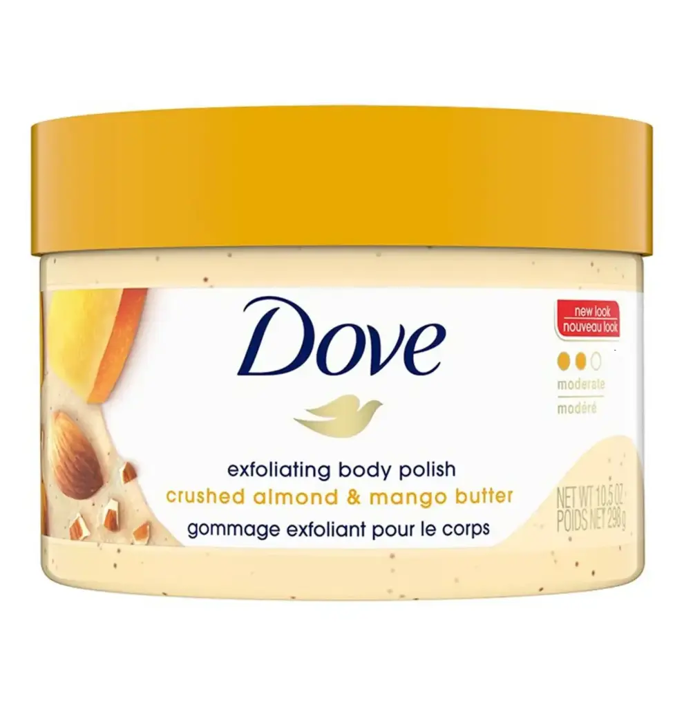 DOVE - EXFOLIATING BODY POLISH SCRUB FOR DRY SKIN WITH CRUSHED ALMOND AND MANGO BUTTER 298G