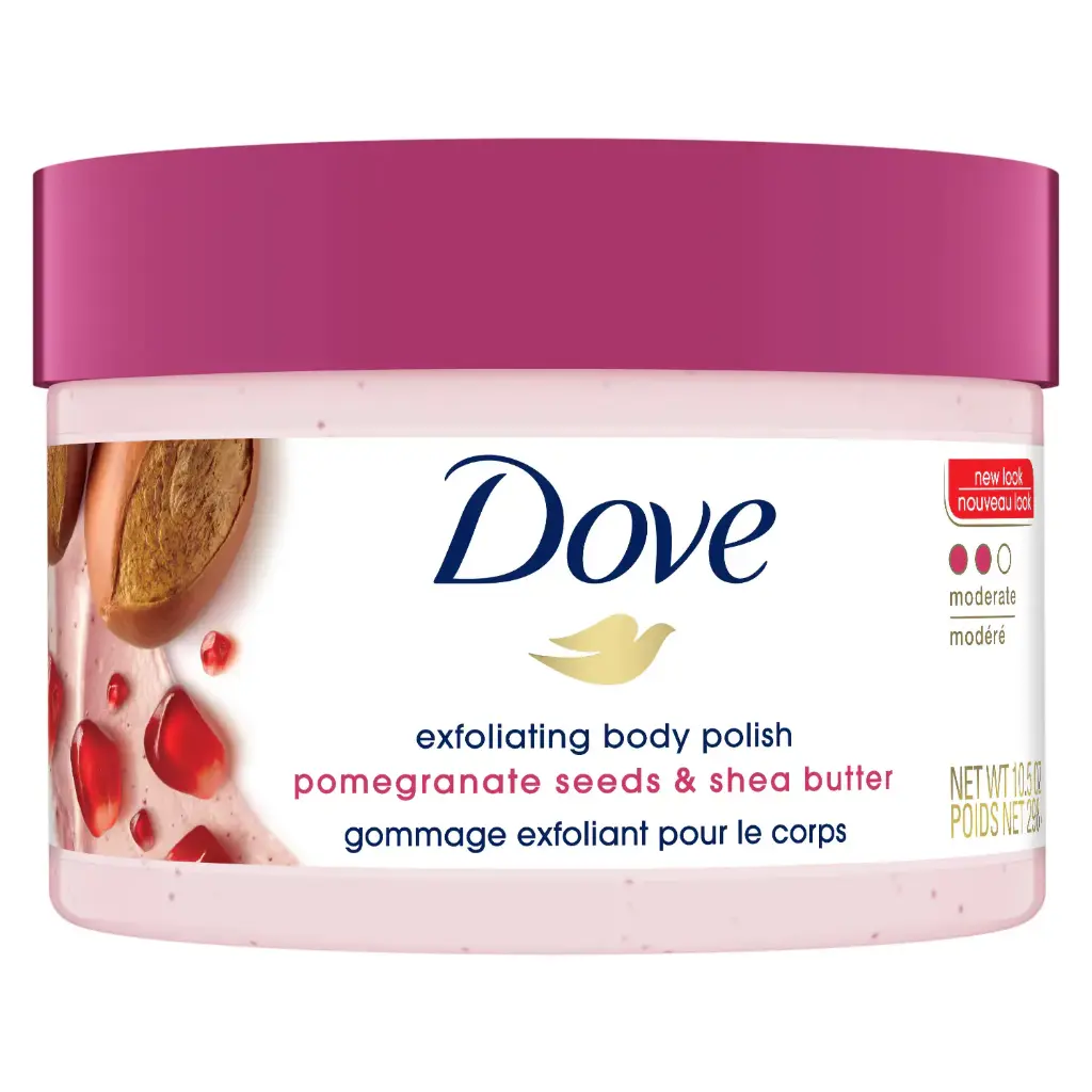 DOVE - EXFOLIATING BODY POLISH SCRUB FOR DRY SKIN WITH POMEGRANATE SEEDS AND SHEA BUTTER 298G