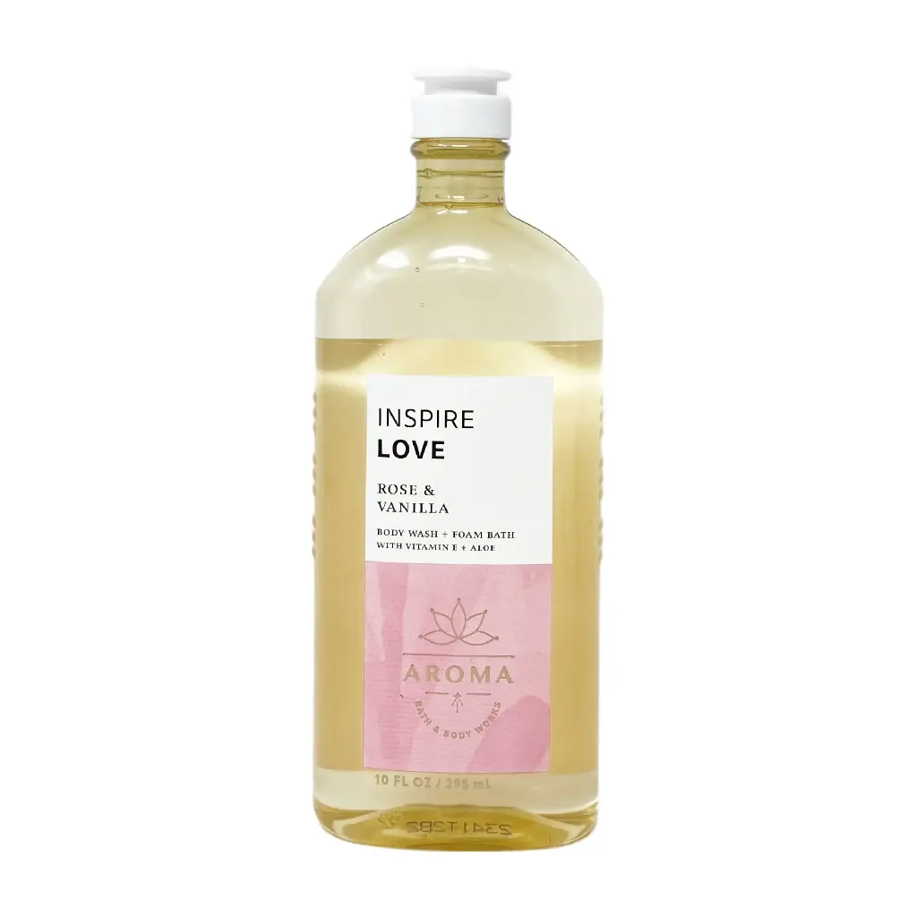 BATH & BODY WORKS - INSPIRE LOVE AROMA ROSE & VANILLA BODY WASH + ROMA BATH 295ML