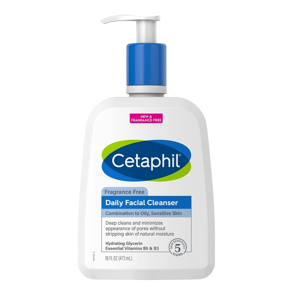 CETAPHIL - FACE WASH, DAILY FACIAL CLEANSER FOR SENSITIVE, COMBINATION TO OILY SKIN 473ML