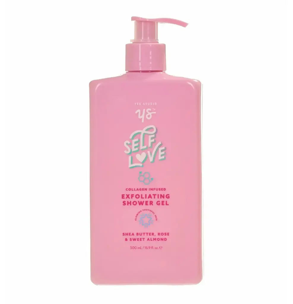 YES STUDIO - SHEA BUTTER ROSE & SWEET ALMOND EXFOLIATING SHOWER GEL 500ML