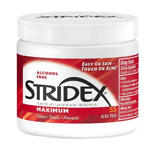 STRIDEX - MEDICATED ACNE TREATMENT PADS MAXIMUM STRENGTH 2.0% SALICYLIC ACID 55 ACNE PADS