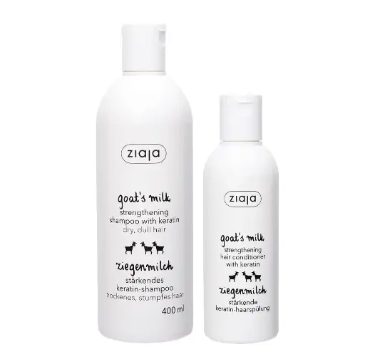 ZIAJA - GOATS MILK WITH KERATIN HAIR SHAMPOO 400 ML + GOATS MILK NOURISHING HAIR CONDITIONER 200 ML